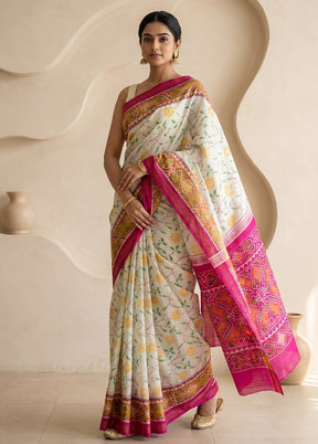 Pink Handloom Patola Pure Silk Saree With Blouse Piece
