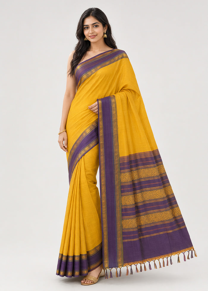 Yellow Handloom Kanchipuram Pure Silk Saree With Blouse Piece