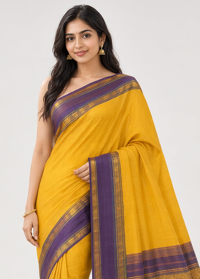 Yellow Handloom Kanchipuram Pure Silk Saree With Blouse Piece