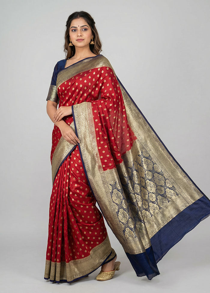 Maroon Banarasi Silk Saree With Blouse Piece