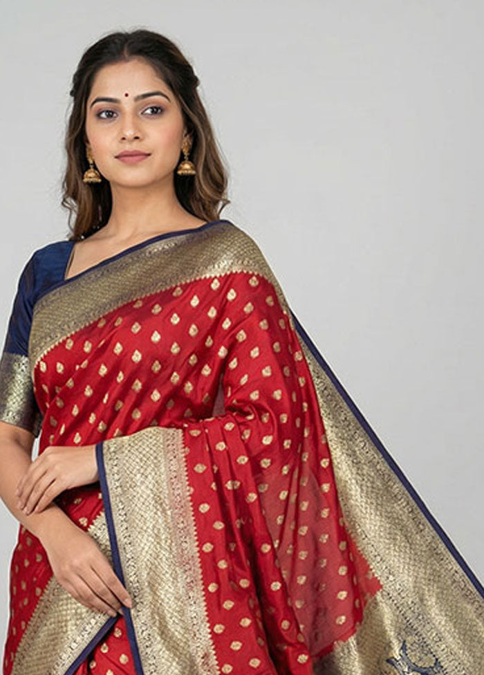Maroon Banarasi Silk Saree With Blouse Piece