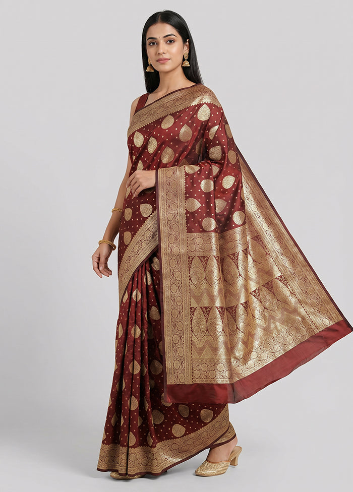 Maroon Banarasi Silk Saree With Blouse Piece
