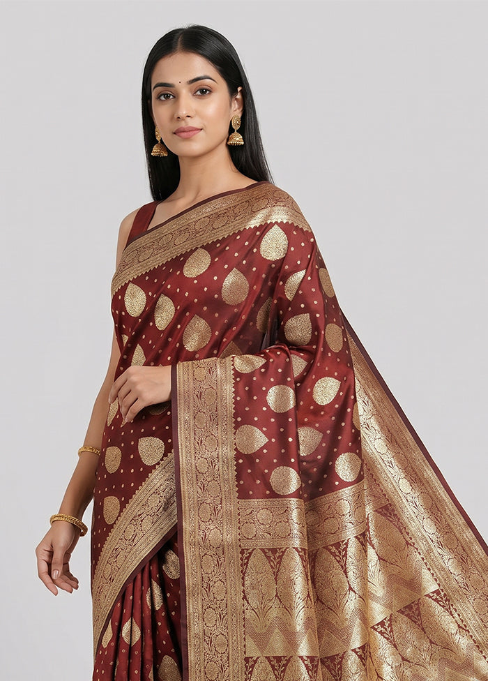 Maroon Banarasi Silk Saree With Blouse Piece
