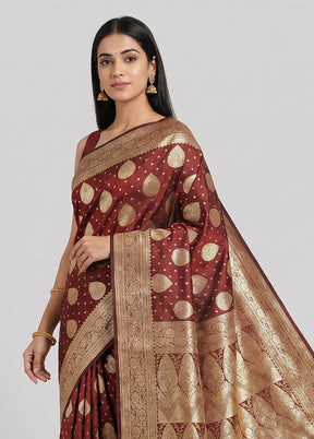 Maroon Banarasi Silk Saree With Blouse Piece