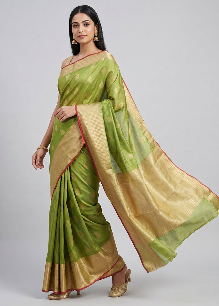 Green Katan Silk Saree With Blouse Piece