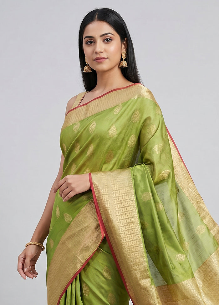Green Katan Silk Saree With Blouse Piece