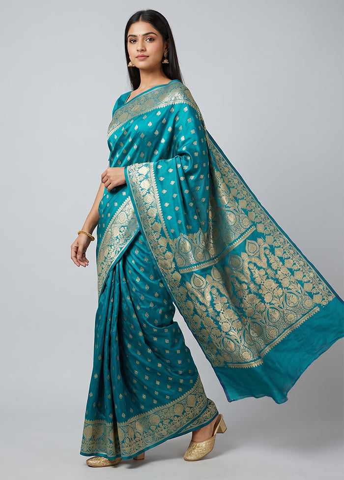 Blue Handloom Banarasi Pure Silk Saree With Blouse Piece