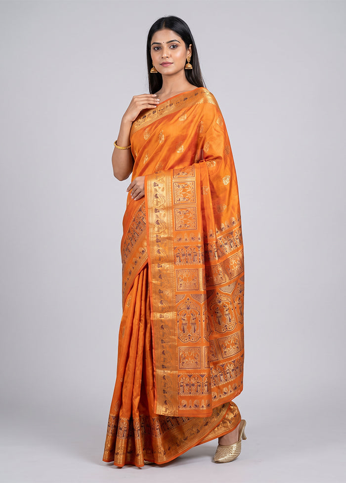 Rust Handloom Baluchari Pure Silk Saree With Blouse Piece