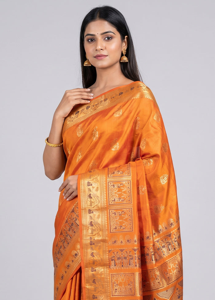 Rust Handloom Baluchari Pure Silk Saree With Blouse Piece