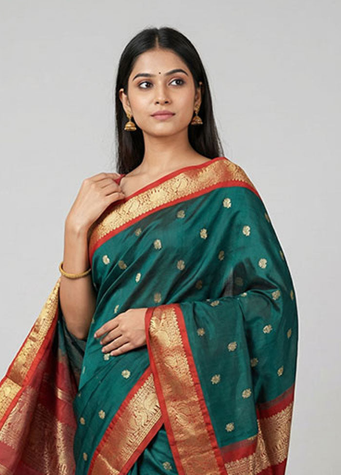 Green Kanjivaram Silk Saree With Blouse Piece