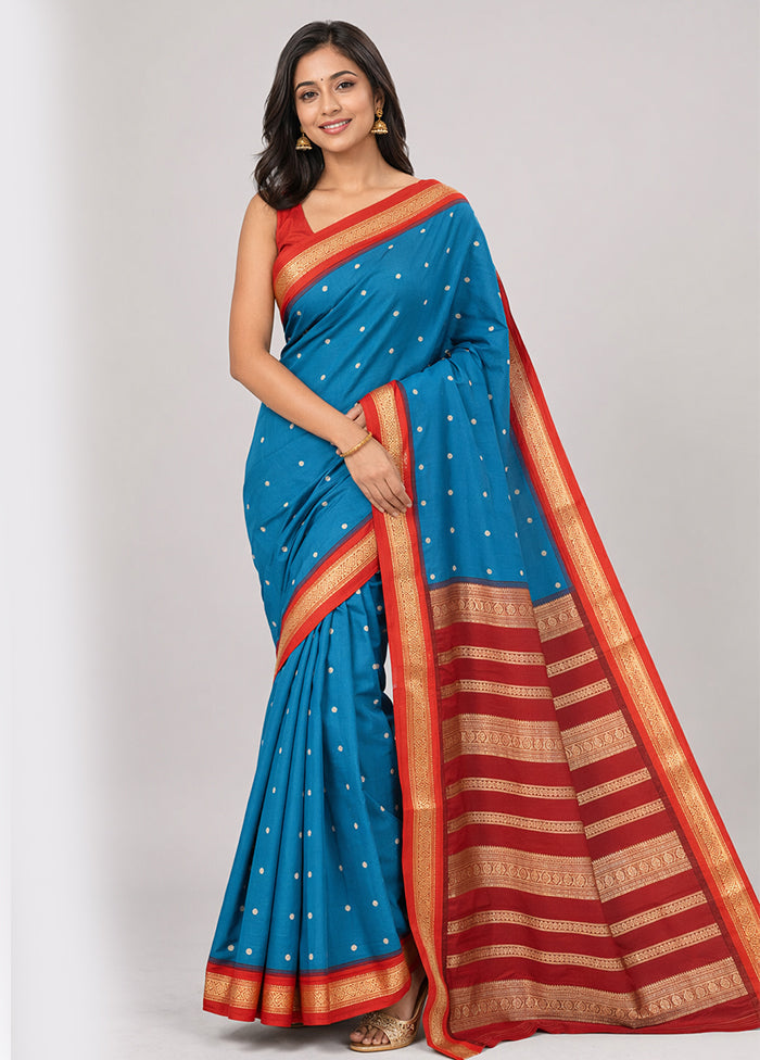 Blue Kanjivaram Silk Saree With Blouse Piece