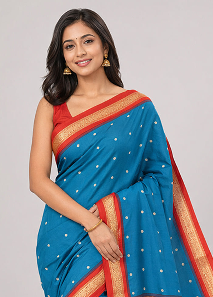 Blue Kanjivaram Silk Saree With Blouse Piece