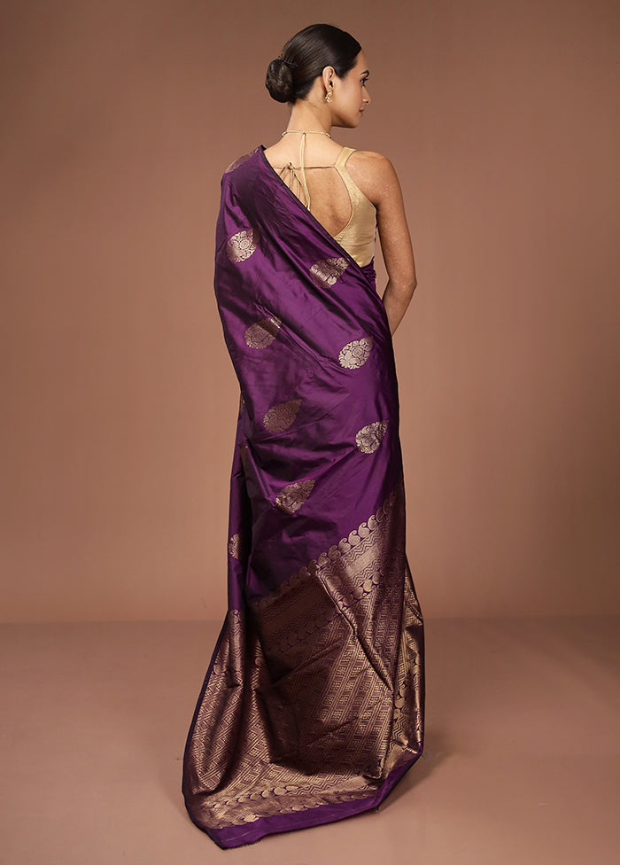 Purple Kanjivaram Silk Saree With Blouse Piece