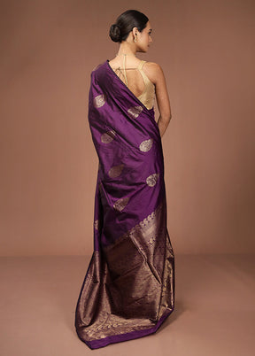Purple Kanjivaram Silk Saree With Blouse Piece