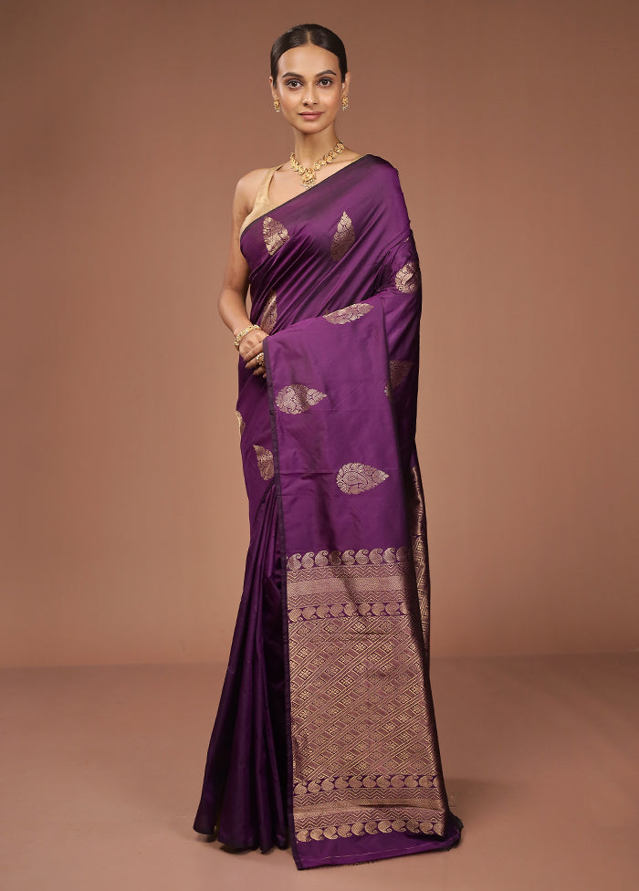 Purple Kanjivaram Silk Saree With Blouse Piece