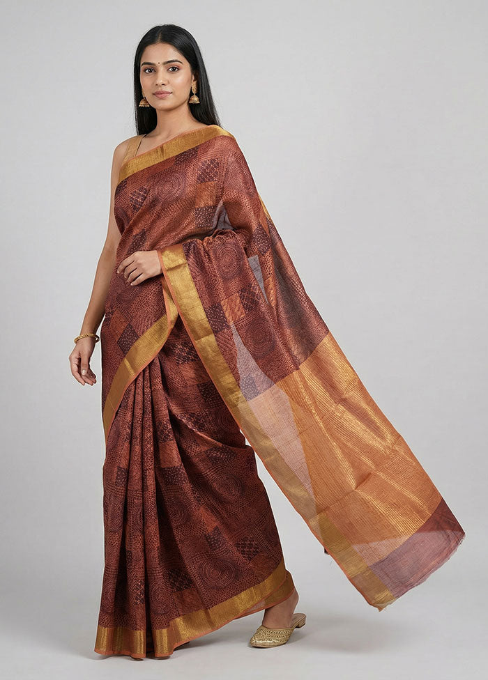 Maroon Handloom Tussar Pure Silk Saree With Blouse Piece