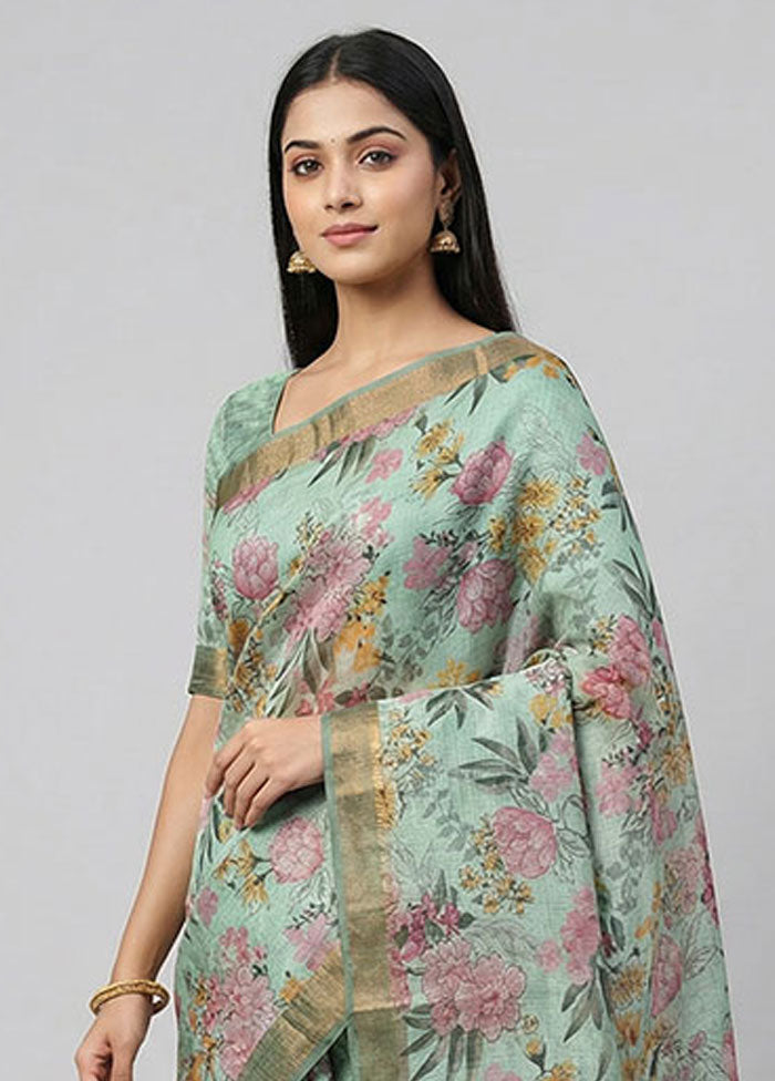 Green Handloom Tussar Pure Silk Saree With Blouse Piece