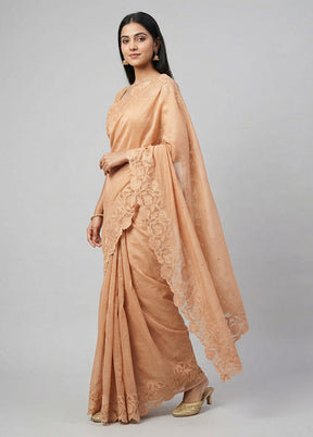 Cream Handloom Tussar Pure Silk Saree With Blouse Piece