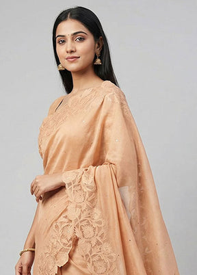 Cream Handloom Tussar Pure Silk Saree With Blouse Piece