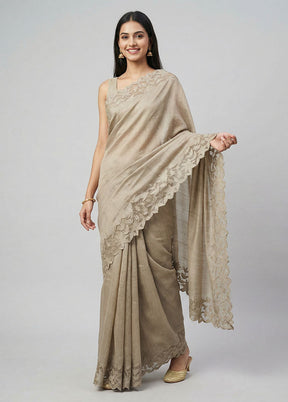 Green Handloom Tussar Pure Silk Saree With Blouse Piece