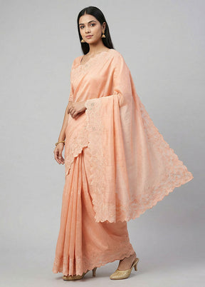 Peach Handloom Tussar Pure Silk Saree With Blouse Piece