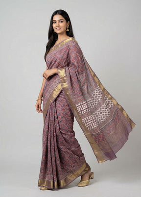 Purple Printed Silk Saree Without Blouse Piece