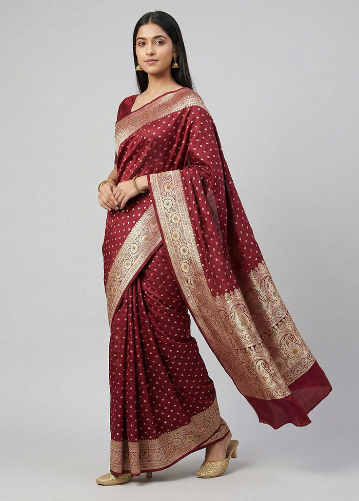 Maroon Banarasi Silk Saree With Blouse Piece