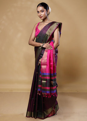 Violet Kalakshetra Silk Saree With Blouse Piece
