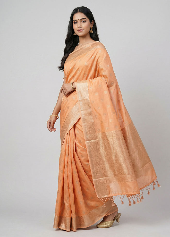Peach Dupion Silk Saree With Blouse Piece