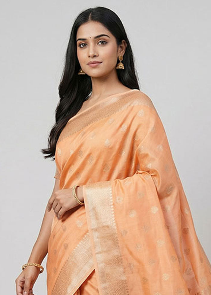 Peach Dupion Silk Saree With Blouse Piece