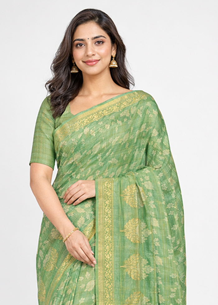 Green Cotton Saree With Blouse Piece