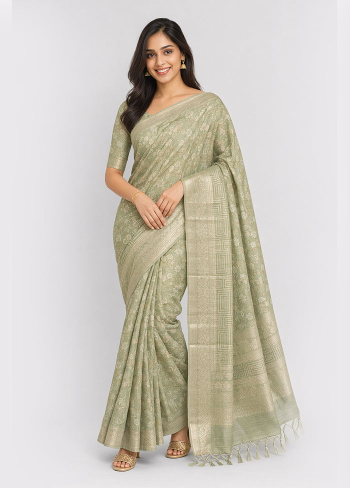 Green Kora Silk Saree With Blouse Piece