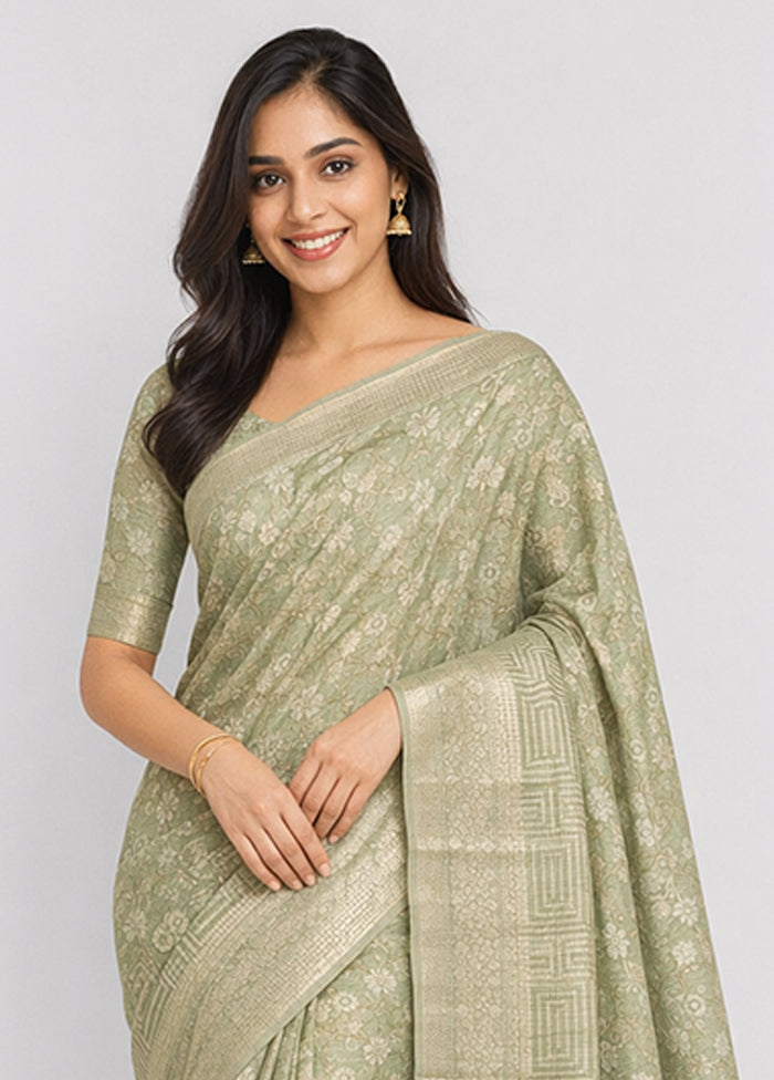 Green Kora Silk Saree With Blouse Piece