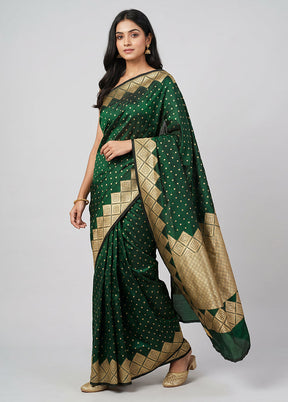 Green Handloom Banarasi Pure Silk Saree With Blouse Piece
