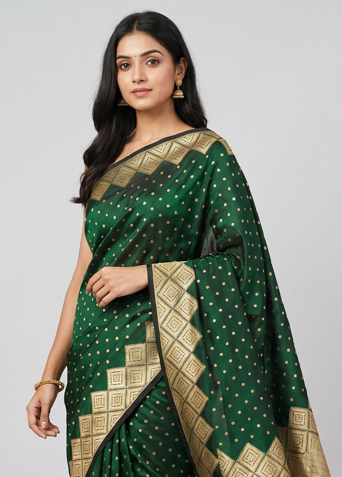 Green Handloom Banarasi Pure Silk Saree With Blouse Piece