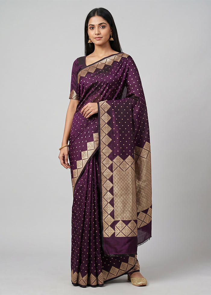 Purple Handloom Banarasi Pure Silk Saree With Blouse Piece