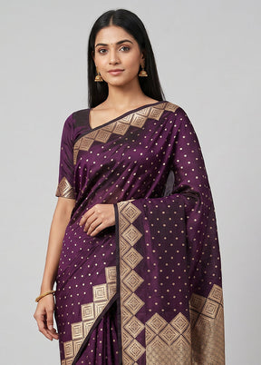 Purple Handloom Banarasi Pure Silk Saree With Blouse Piece