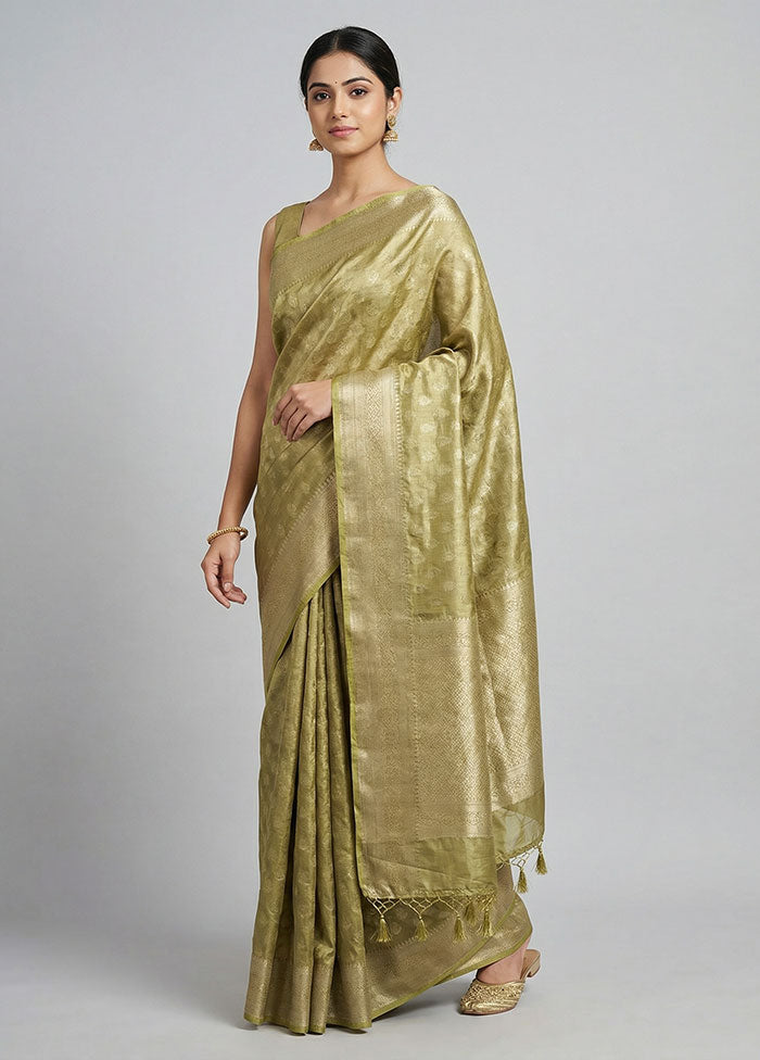 Green Tissue Silk Saree With Blouse Piece