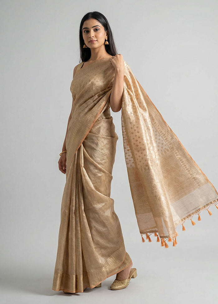 Peach Tissue Silk Saree With Blouse Piece