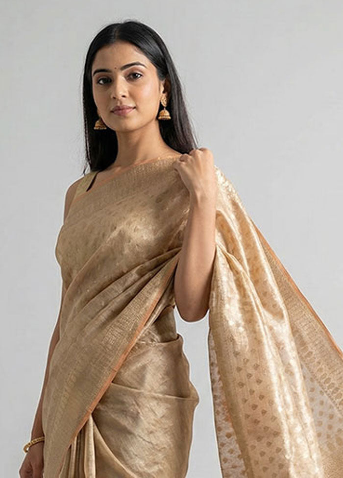 Peach Tissue Silk Saree With Blouse Piece