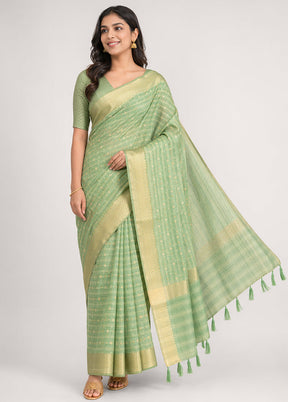 Green Pure Cotton Saree With Blouse Piece