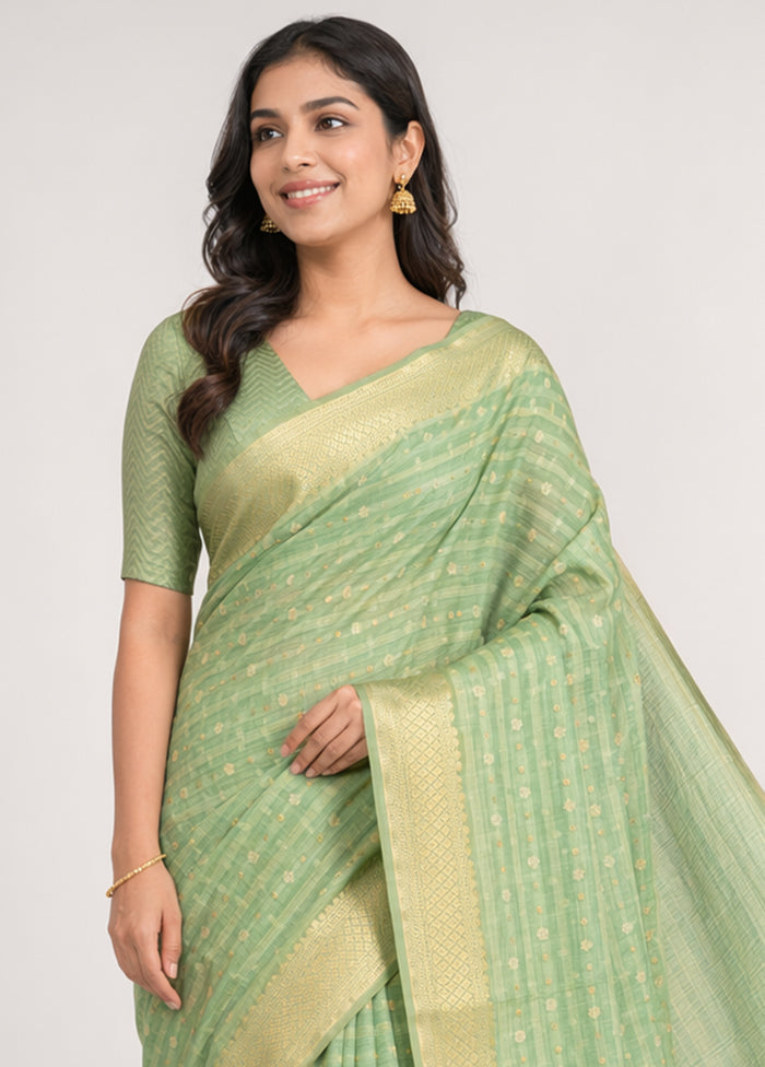 Green Pure Cotton Saree With Blouse Piece