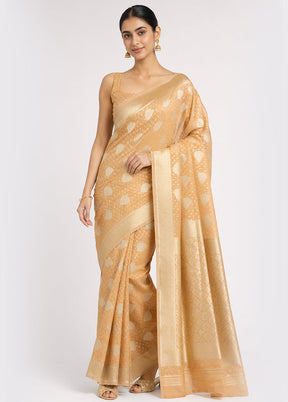 Orange Kora Silk Saree With Blouse Piece