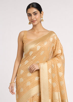 Orange Kora Silk Saree With Blouse Piece