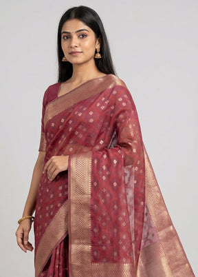Pink Cotton Saree With Blouse Piece
