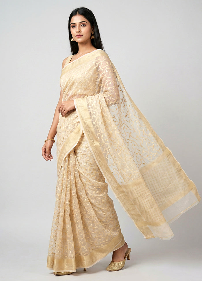 White Organza Saree With Blouse Piece
