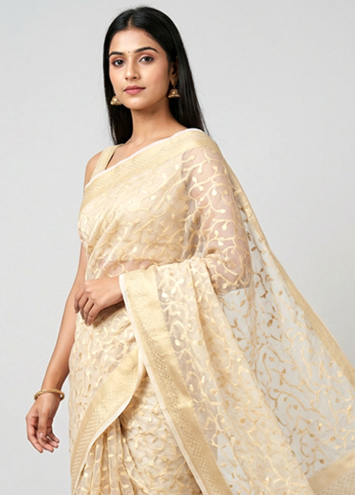 White Organza Saree With Blouse Piece