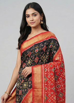 Black Handloom Ikkat Pure Silk Saree With Blouse Piece