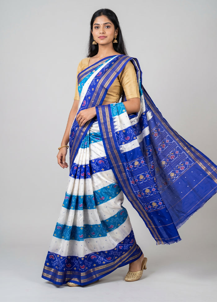Multicolor Handloom Ikkat Pure Silk Saree With Blouse Piece