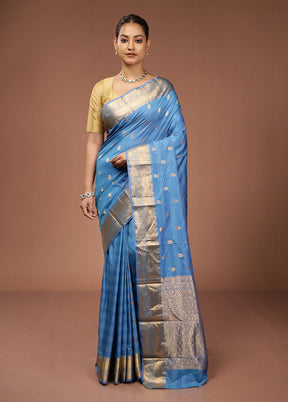 Blue Kanjivaram Silk Saree With Blouse Piece